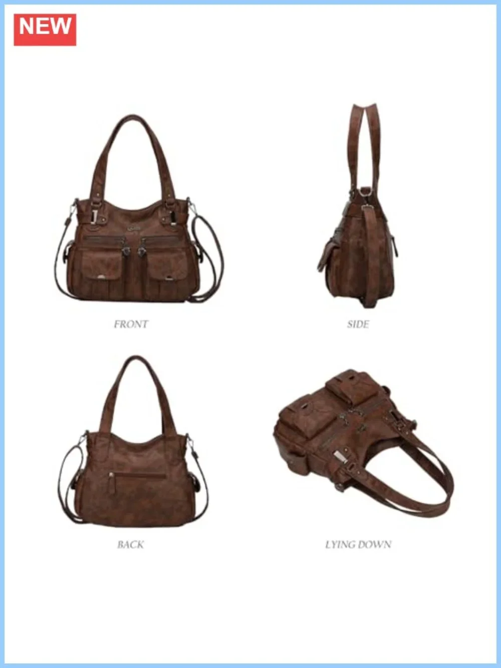 Large Hobo Tote PU Leather Shoulder Bag Multi-Pocket Crossbody Purse